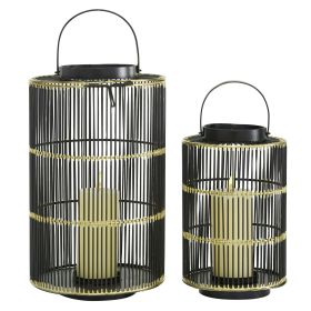 DecMode 2 Holder Black Metal Decorative Candle Lantern, Set of 2