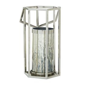 DecMode Indoor 10"W, 18"H Contemporary Stainless Steel Lantern, Silver, 1 - Piece