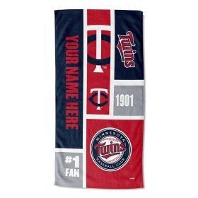 [Personalization Only] OFFICIAL MLB Colorblock Personalized Beach Towel - Twins