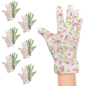 Floral Gardening Gloves Medium Size; Pack of 12 Green Cotton Garden Gloves Women; Breathable and Knit Winter Gardening Gloves Coated Cotton; Durable P