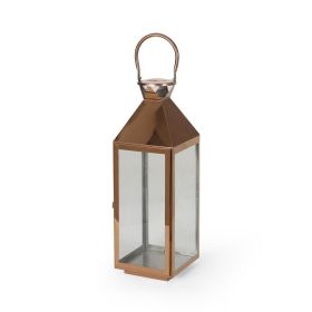 Noble House Tulsa 22" Modern Outdoor Stainless Steel Lantern in Rose Gold