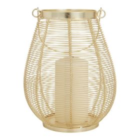 DecMode Gold Metal Decorative Candle Lantern with Thin Metal Handle