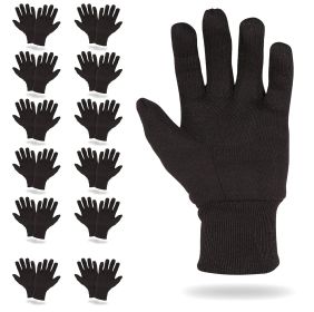 Brown Jersey Gloves 9.5' Size; Pack of 12 Pairs Cotton Work Gloves with Elastic Knit Wrist; Polyester Breathable Gloves for Men and Women; Industrial (Color: Brown)