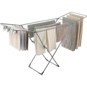 Clothes Drying Rack, Metal Laundry Drying Rack, Foldable, Space-Saving, Free-Standing Airer, with Gullwings, Indoor Outdoor (Color: Gray)