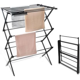 3 Tiers Extendable Clothes Drying Rack, Vertical Laundry Rack Portable and Collapsible for Storage Indoor Outdoor, Black-02 (Color: Black-n1)