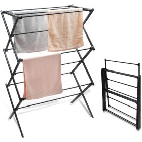 3 Tiers Extendable Clothes Drying Rack, Vertical Laundry Rack Portable and Collapsible for Storage Indoor Outdoor, Black-02 (Color: Black-n2)